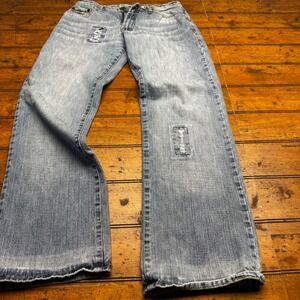 Carbon Mens Light Wash Distressed Patched Straight Leg Denim Jeans 30x32 RN70829